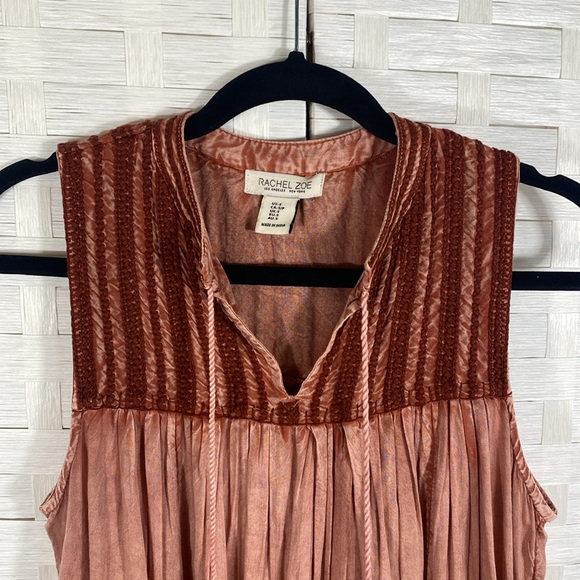 Rachel Zoe Sun Washed Salmon Embroidered Sleeveless Boho Swing Tank Size‎ Small - Picture 3 of 13